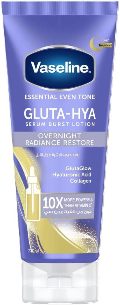Vaseline Gluta-Hya Serum Burst Lotion, Overnight Radiance Restore, with GlutaGlow Technology, Hyaluronic Acid and Collagen, 10x More Powerful than Vitamin C, 200ml