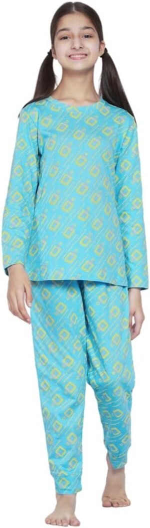 بيجامة مريحة ناعمة مكونة من بلوزة بأكمام طويل وسروال من القطن بنمط مطبوع من لورين سميث، للبنات المراهقات، طقم ملابس نوم للأطفال، قطعتان