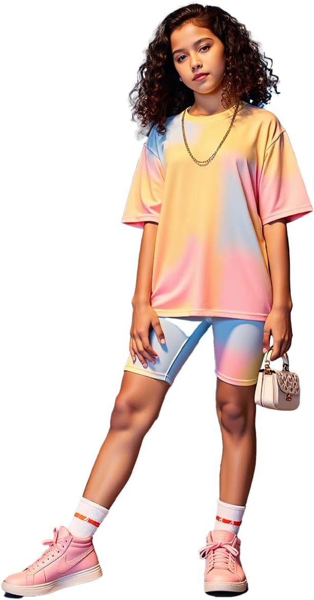 طقم تي شيرت وشورت متدرج للبنات من زولينوفا، ملابس صيفية متواضعة مع خصر مطاطي، 8-12 سنة، ملابس بنات مريحة