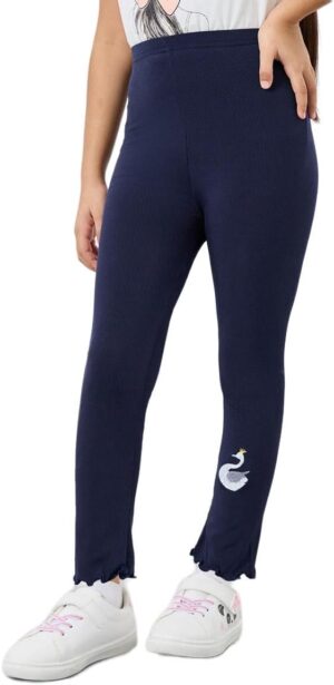 Styli Girls Navy Swan Embroidery Leggings