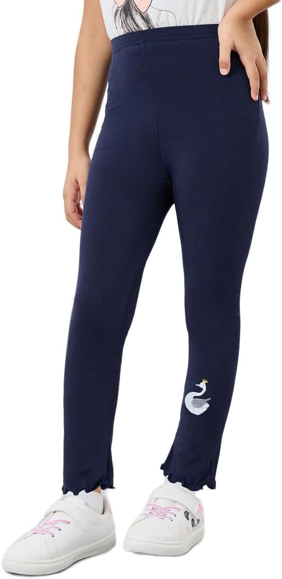 Styli Girls Navy Swan Embroidery Leggings