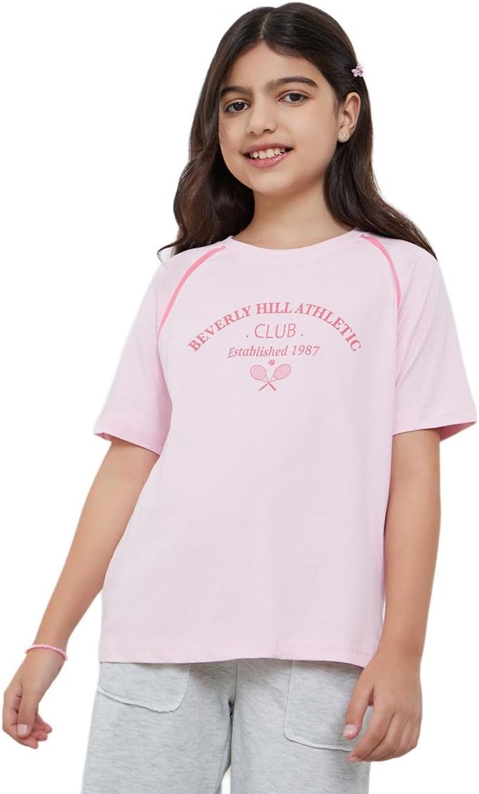 تيشيرت باكمام رجلان للبنات المراهقات بلون بينك فاتح من ستايلي