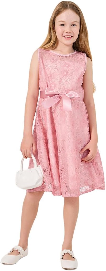 فستان دانتيل مع حزام برباط للبنات من ستايلي