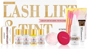 ايكونساين مجموعة رفع وتلوين الرموش والحواجب من الجيل الثاني - تصفيح احترافي للرموش والحواجب مع غراء بلسم وتلوين 5 مل - اسود وبني وبني - تركيبة لطيفة تدوم طويلا مع ادوات (صبغة كافية)