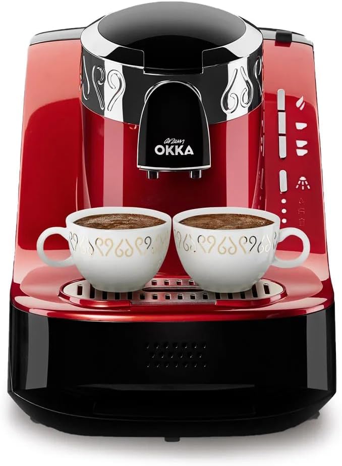 أرزوم أوكا، ماكينة صنع القهوة التركية الكهربائية الاحترافية، أوتوماتيكية بالكامل، لون أحمر، OK-002-N، ضمان لمدة عام في دولة الإمارات العربية المتحدة.
