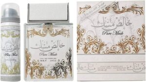 مجموعة عطر بيور مسك للجنسين من لطافة بيرفيومز بخاخ او دي بارفان 3.4 اونصة + معطر للجسم 1.7