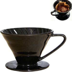 مصفي قهوة باور اوفر طراز سيراميك V60، بشكل مخروطي مشحون بدرجة حرارة عالية لتصفية دقيقة وتحضير قهوة بمذاق متقن من جود تول، لون أسود، مقاس كبير