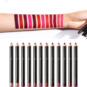 مجموعة أقلام تحديد الشفاه مكونة من 12 لون، قلم تحديد شفاه يدوم طويلا وثابت وعملي للنساء والبنات، (ألوان 01-12)