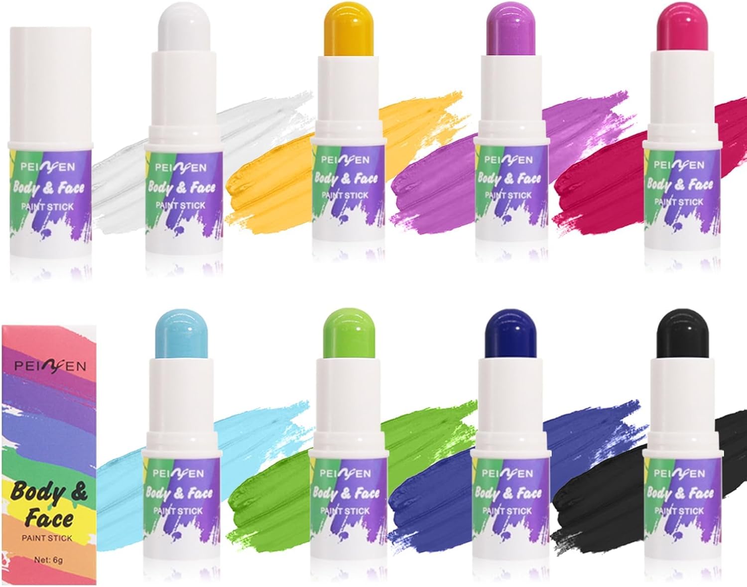 مجموعة أقلام تلوين الوجه قابلة للغسل ومقاومة للماء والعرق مناسبة للهالوين وغيرها من المهرجانات والمؤثرات الخاصة والحفلات التنكرية - 8 ألوان