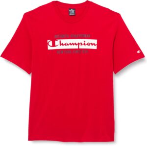 تيشيرت قطن للرجال من شامبيون باكمام قصيرة وطباعة لوجو ونص داخل مربع