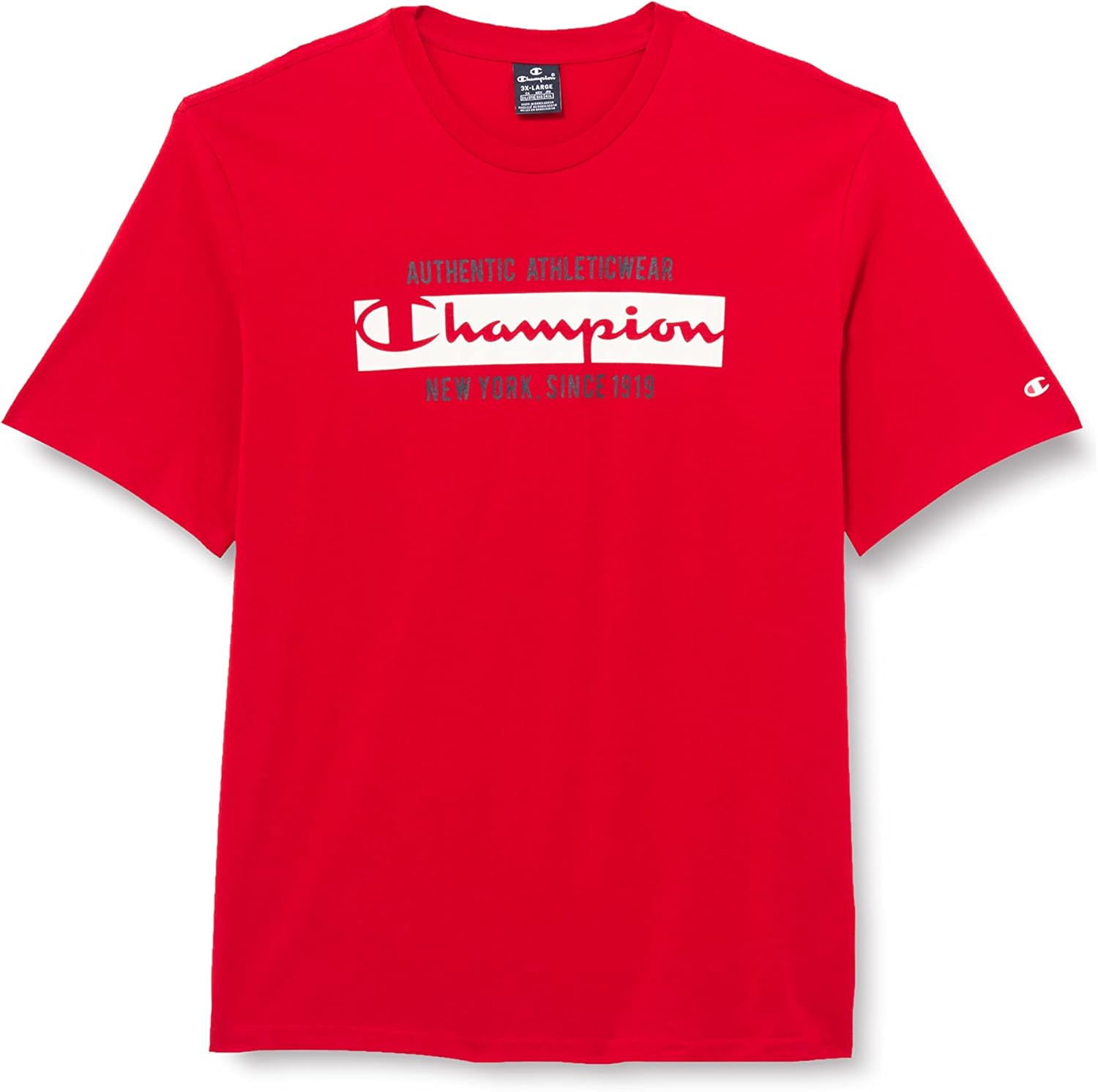 تيشيرت قطن للرجال من شامبيون باكمام قصيرة وطباعة لوجو ونص داخل مربع