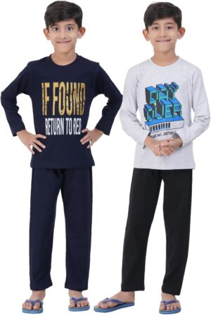 T2F Boy's Cotton Graphic Pajama Set Pack of 2 (BYS-PJS-02_Multicolor 2_11-12 Years)
