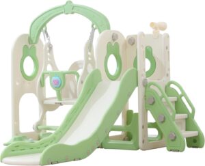 Toddler slide, Children's slide swing set for children over 3 years old, 5 in 1 Baby slide outdoor indoor playground, with basketball hoop and telescope, sturdy and easy to assemble toddler