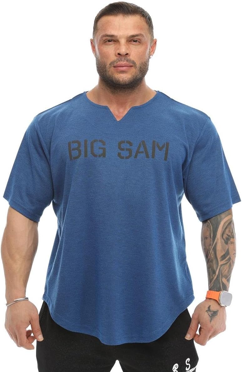 تي شيرت رياضي للرجال بقصة واسعة للرجال مناسب لكمال الأجسام واللياقة البدنية وتمارين الكارديو