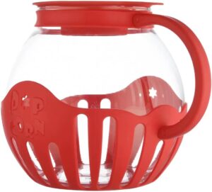 وعاء فشار للميكروويف مع زجاج امن لدرجة الحرارة، غطاء 3 في 1 يقيس الحبوب ويذوب الزبدة، مصنوع بدون BPA، امن للاستخدام في غسالة الصحون، 1.5 كوارت، احمر