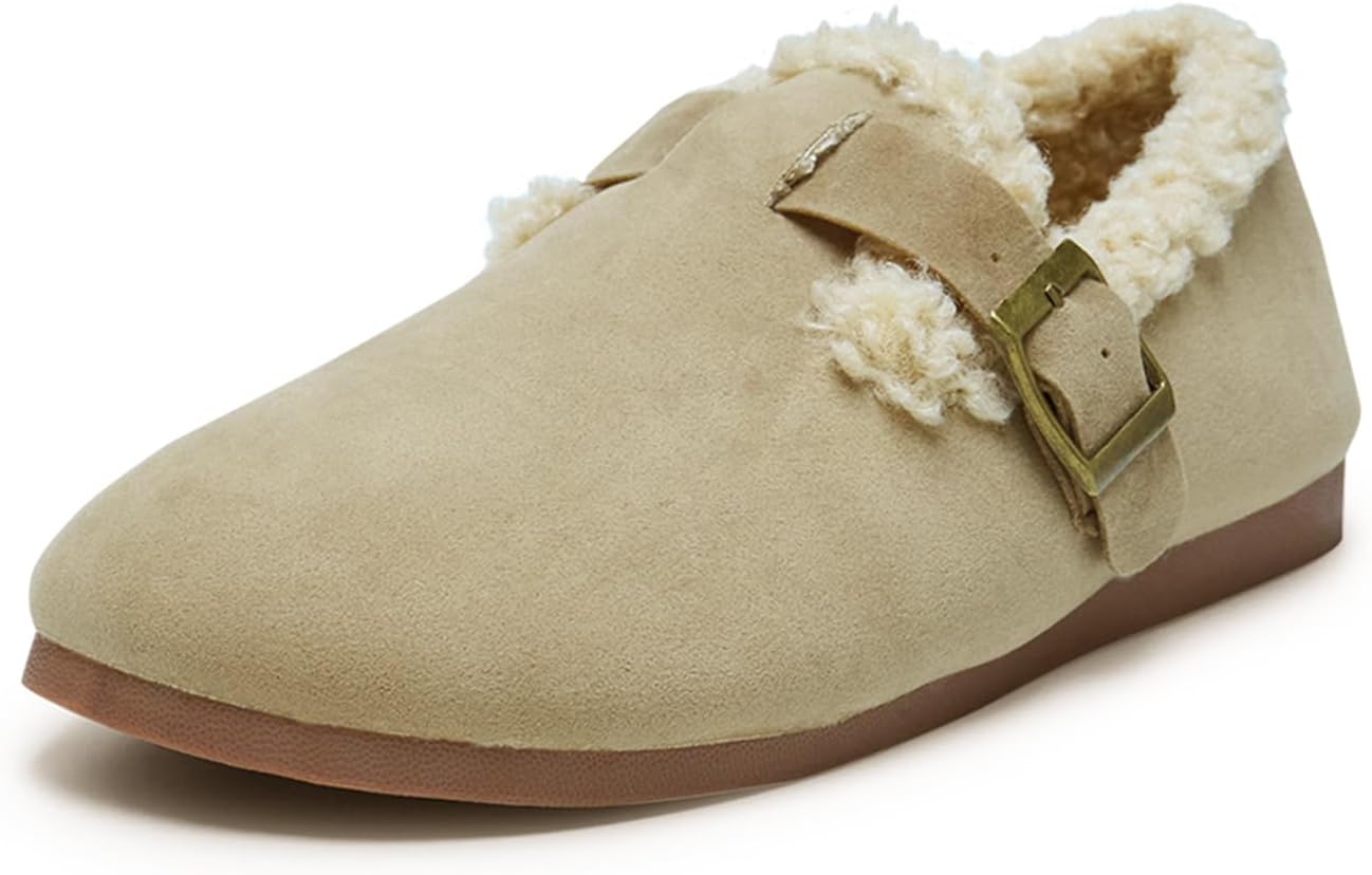 Alexis Leroy Women's Casual Flat Bottom Lightweight Slip On Comfortable Fall/Winter Lining Faux Fur Short