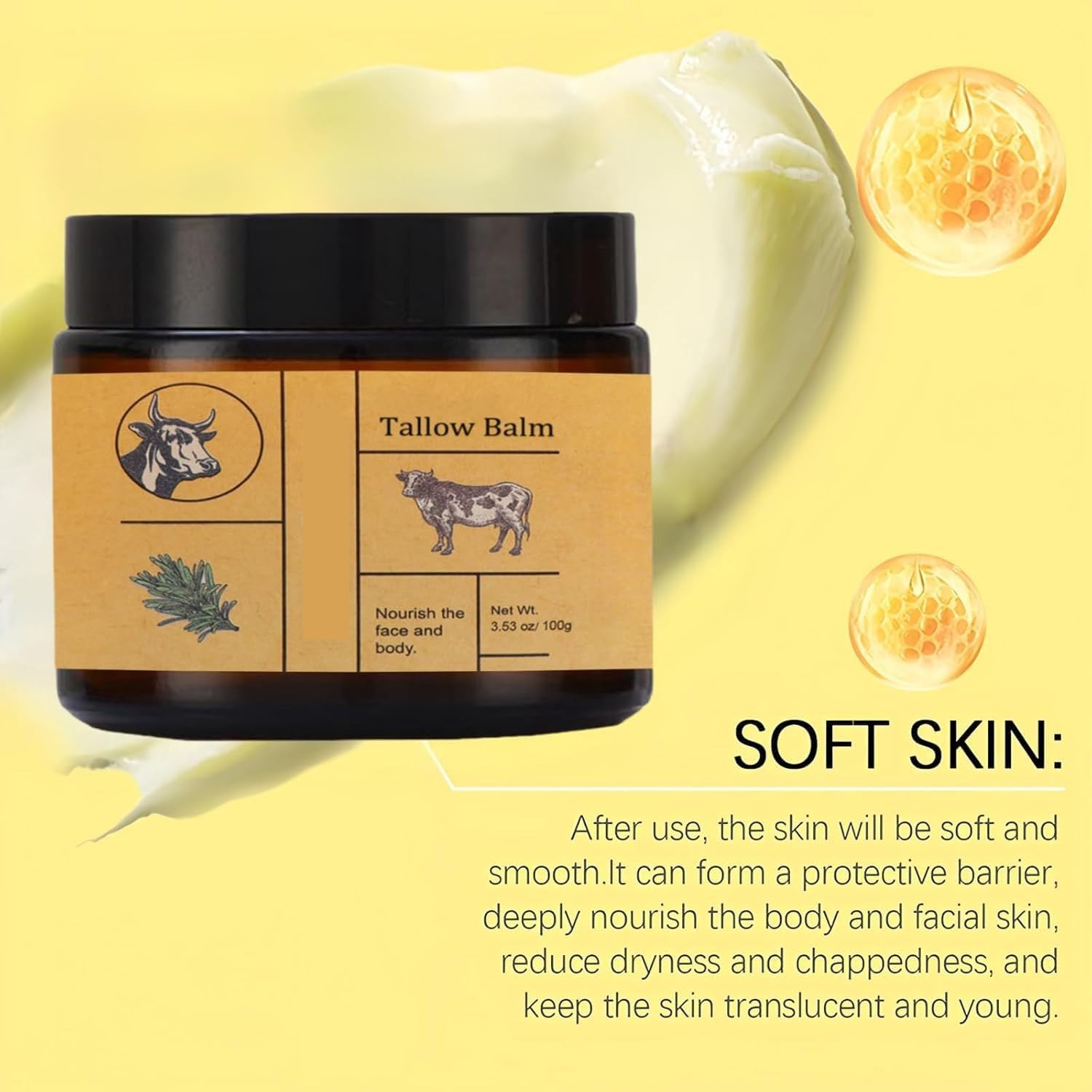 بلسم شحم اللحم البقري للبشرة، مرطب شحم البقر للوجه، كريم بلمسة نهائية تغذى على العشب، للعناية بالبشرة، مرطب للوجه والجسم، كريم مرطب 100 غرام 18 61QClHWheGL. AC SL1500