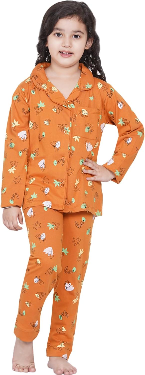 طقم بيجامة للبنات، بلوزة بأكمام طويلة وأزرار مع سروال، ملابس نوم مطبوعة من القطن الناعم، طقم ملابس نوم للأطفال من لورين سميث، طقم من 2 قطعة