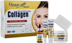 ديسار بيوتي مجموعة تفتيح البشرة طبيعية 100% مضادة للشيخوخة من الكولاجين، 5 قطع، كريم