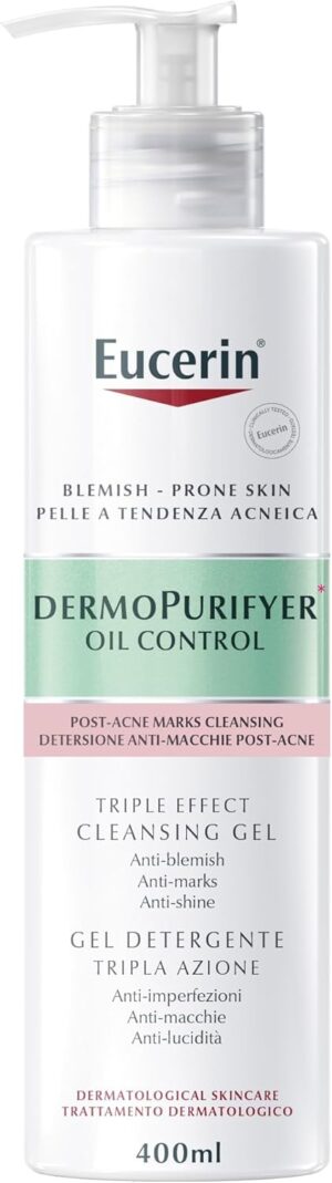 يوسيرين جل تنظيف ثلاثي المفعول من ديرموبيوريفير، للتحكم في الزيوت ومزيل البقع بعد حب الشباب، مثالي للبشرة الدهنية، 400 مل