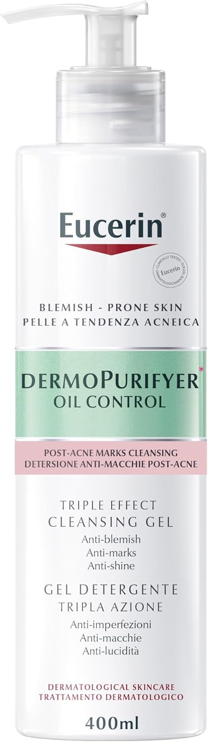 يوسيرين جل تنظيف ثلاثي المفعول من ديرموبيوريفير، للتحكم في الزيوت ومزيل البقع بعد حب الشباب، مثالي للبشرة الدهنية، 400 مل