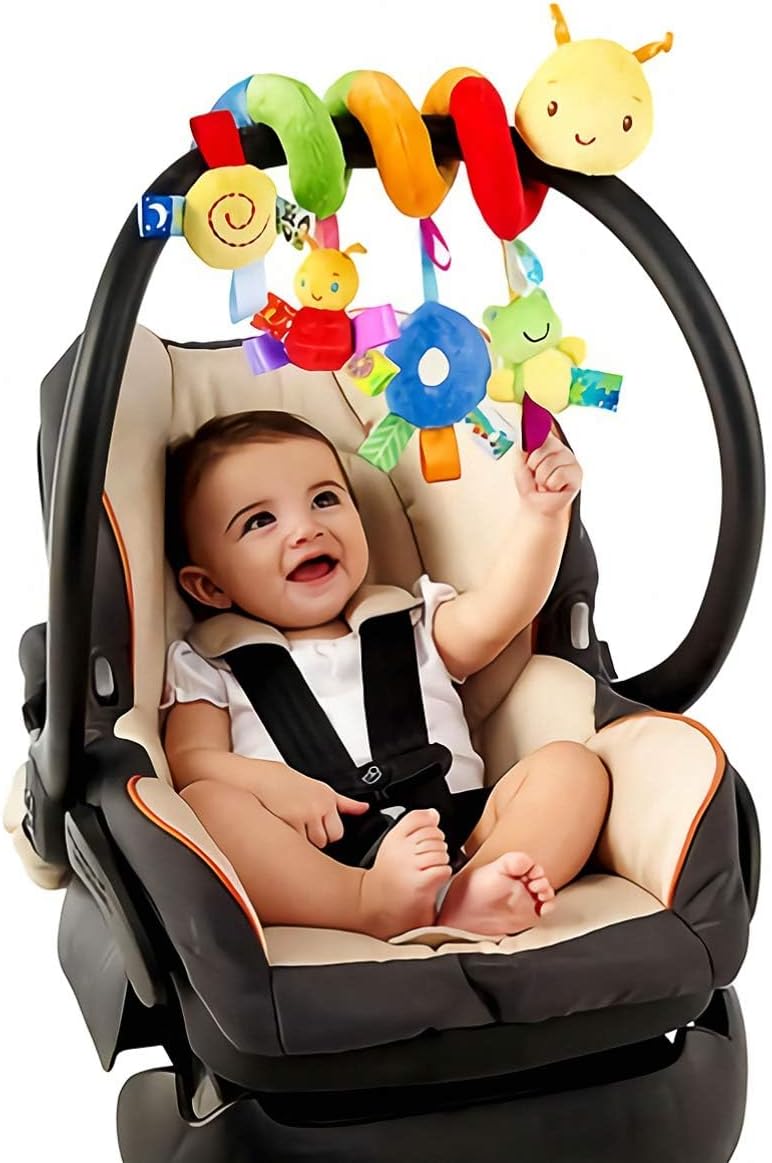 ZERIFAM Spiral Car Seat & Stroller Activity Toy - Baby Sensory Toys Soft Hanging Toys for Babies 0-12 Months Boys Girls Carseat Crib Stroller (caterpillar)
