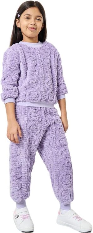 Styli Girls Girls Lilac Furry Sweatshirt and Joggers Set