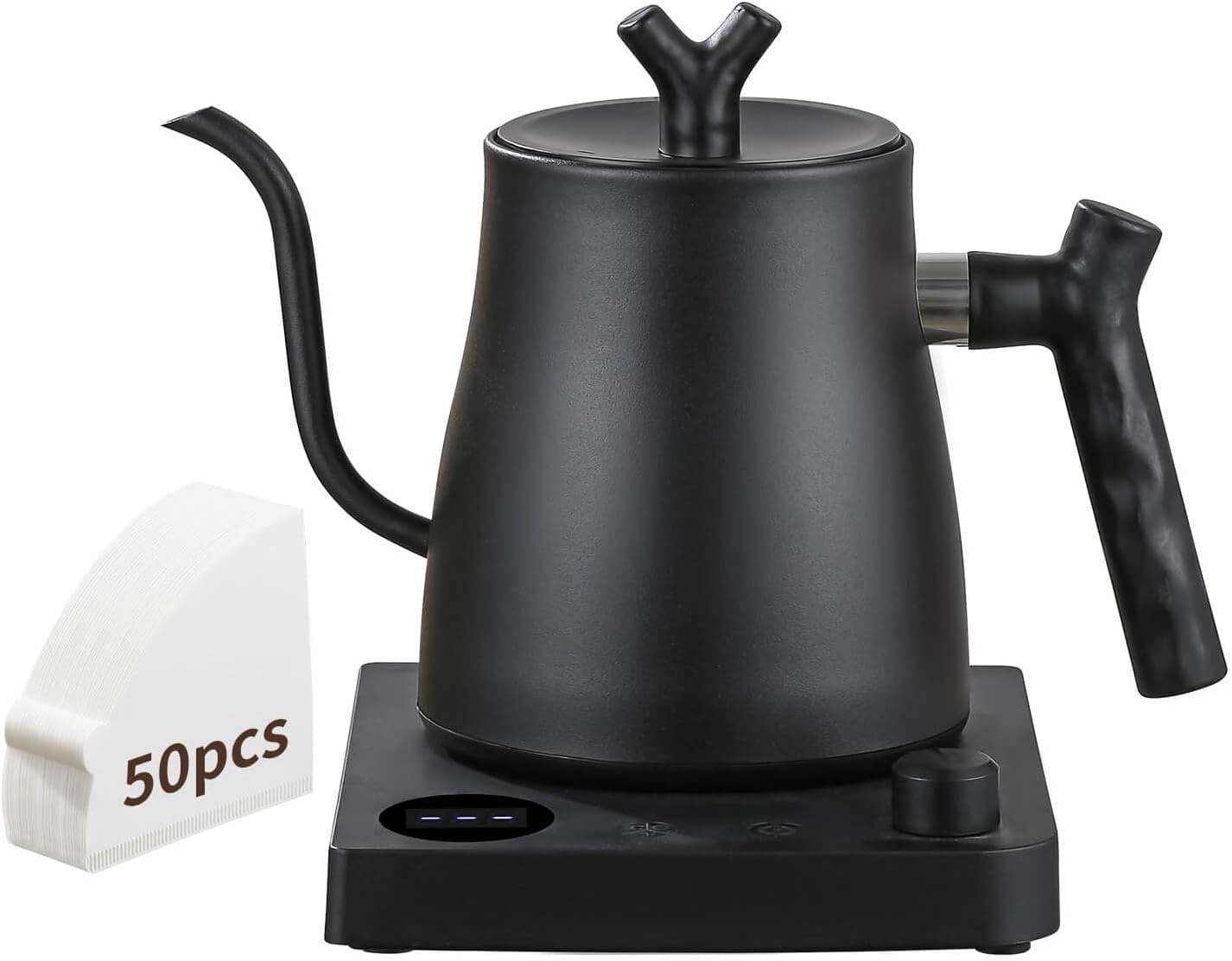 غلاية كهربائية V60 V60 سعة 1000 مل، جزء داخلي من الفولاذ المقاوم للصدأ، تحكم في درجة الحرارة 40-100 درجة مئوية، تسخين سريع 1000 واط لصب القهوة والشاي وغلي الماء الساخن، تتضمن 50 فلتر هدية، أسود