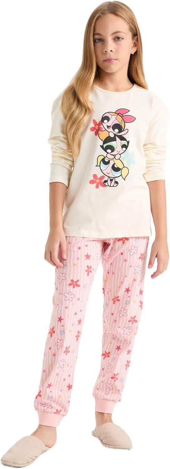 طقم بيجامة للبنات مطبوع عليه ديفاكتو Girl مكون من قطعتين