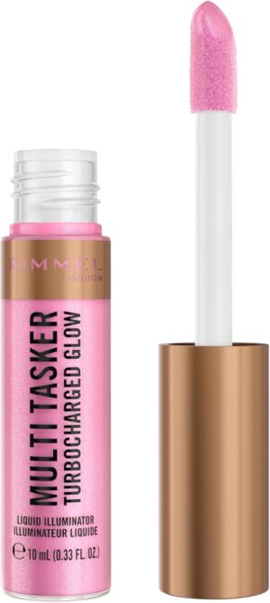 Rimmel Multi Tasker Turbocharged Glow, 001 Not a Basic B, Liquid Face Illuminator, Light-Reflecting Pearls, Luminous, Healthy Glow, Vitamin C & E, Vegan Formula, 10ml