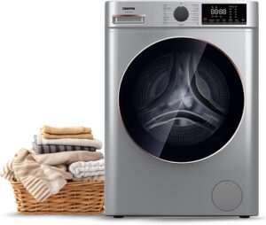 غسالة ملابس GWMF1041SRG بتحميل أمامي 10 كجم بتصميم أنيق مدمج وتشغيل أوتوماتيكي كامل ولوحة تحكم رقمية LED ولمسة نهائية معدنية عصرية مع حوض 64 لتر تتضمن برامج الغسل السريع والعناية بالحساسية من جيباس