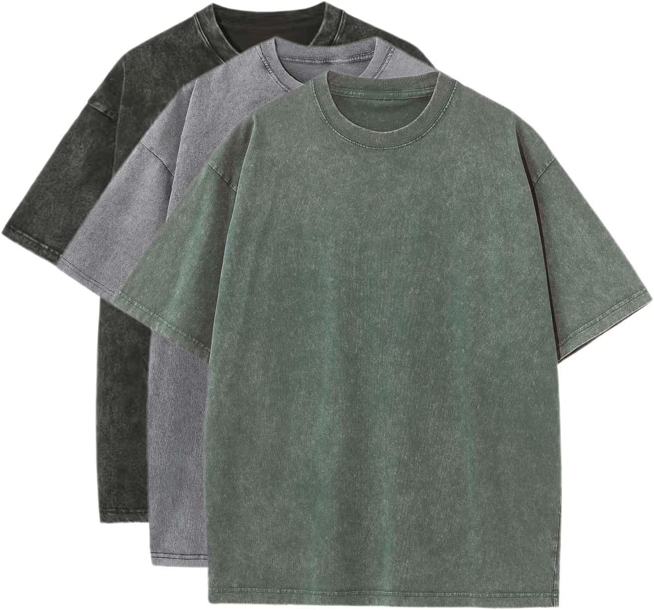 تيشيرتات رجالية صيفية كبيرة الحجم من القطن تيشيرت فضفاض بتصميم كلاسيكي بأكمام قصيرة مناسب للمظهر الكاجوال وللارتداء في الشارع، 3 قطع