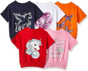 تي شيرت نصف كم طراز GLS-TSRT-20 للبنات مطبوع من T2F (عبوة من 5 قطع)