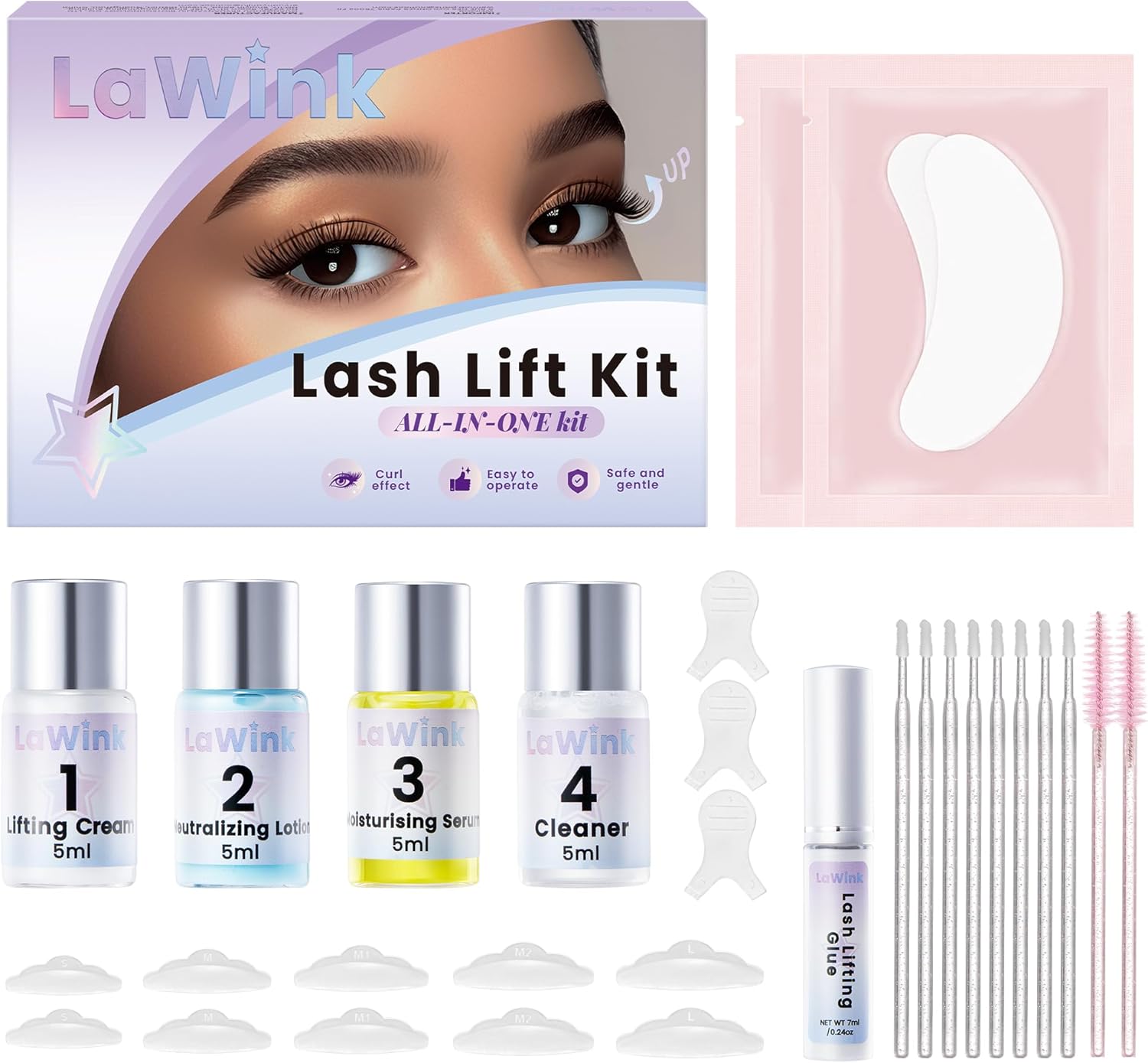 مجموعة رفع الرموش 2 في 1، مجموعة تغزيز الحواجب، مجموعة تجعيد الرموش، مجموعة تجعيد وصلات الرموش شبه الدائمة، عبوة فردية، لعلاج الرموش والحواجب