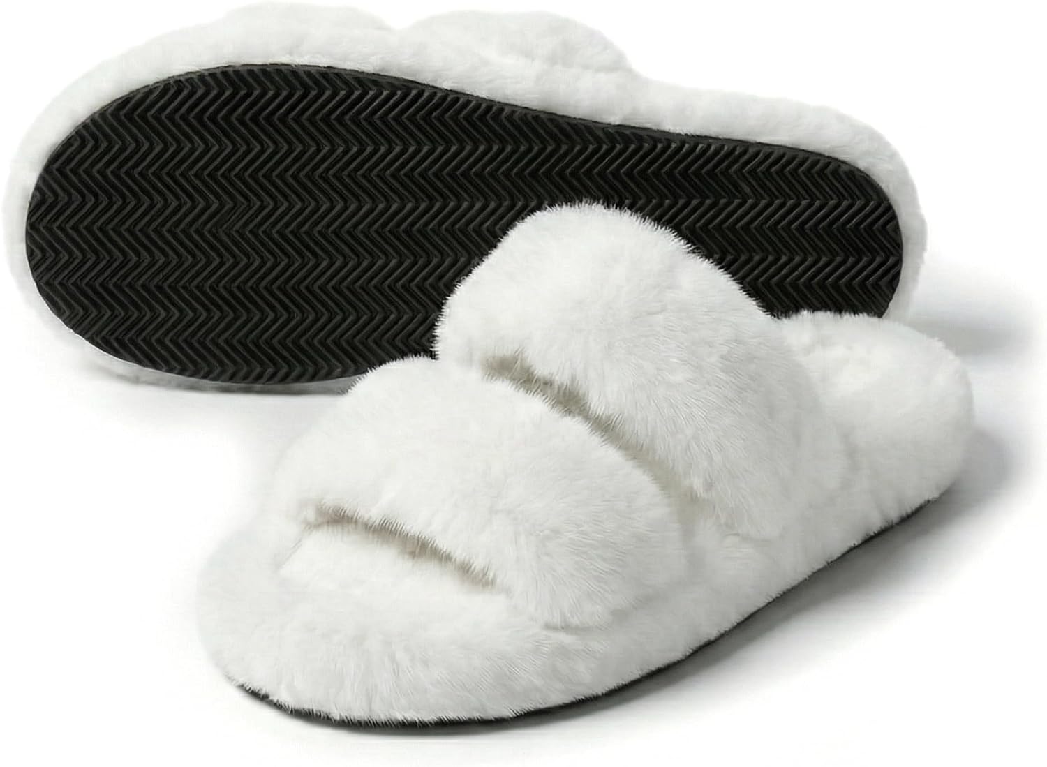 شبشب منزلي للنساء، شبشب داخلي مفتوح عند الأصابع من الفرو الصناعي مع نعل مضاد للانزلاق، شبشب مريح لغرفة النوم، هدية الشتاء من فازي هاوس