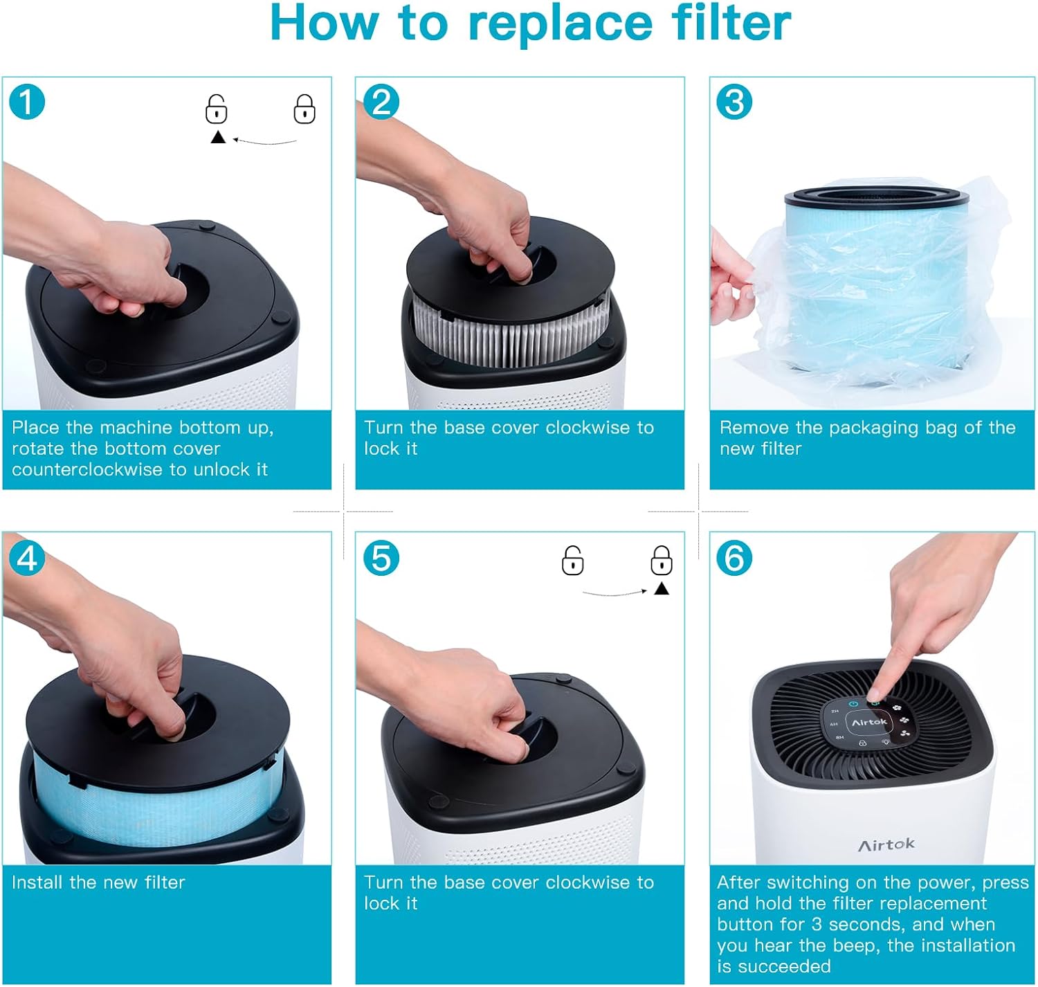 AIRTOK Air Purifier AP1001 Replacement Filter, 5-Layer Purification System, H13 True HEPA Filter 11 71AaoY5gpIL. AC SL1500