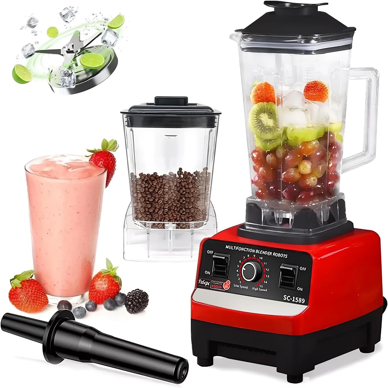 Electric Blender with Grain Grinder Multifunctional 2L Adjustable Capacity Stainless Steel Blades Copper Motor Ergonomic Handle Professional High Speed Blender 3200 Cycles 15 Speeds
