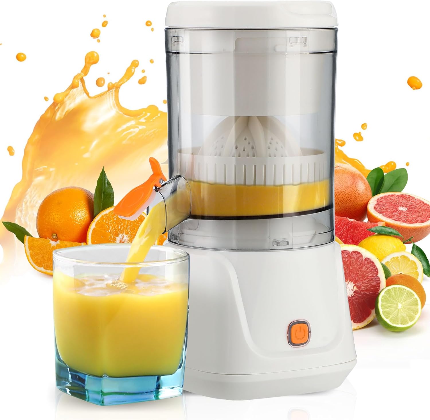 Electric Citrus Juicer Machine, One-Touch Fruit Squeezer, Lemon Reamer, Portable Fresh Juice Extractor for Lemon, Lime, Orange & Grapefruit, USB Rechargeable, Perfect for Camping, Picnic & Kitchen Use