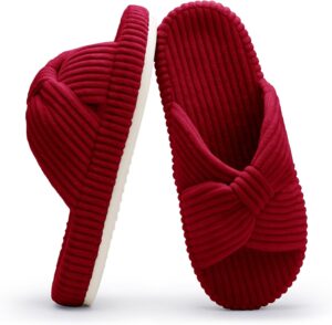 شبشب للنساء من إسفنج رغوة الذاكرة للمنزل وغرفة النوم برباط فيونكة بنمط كوردروي من شانتوماو، شبشب مريح وعصري