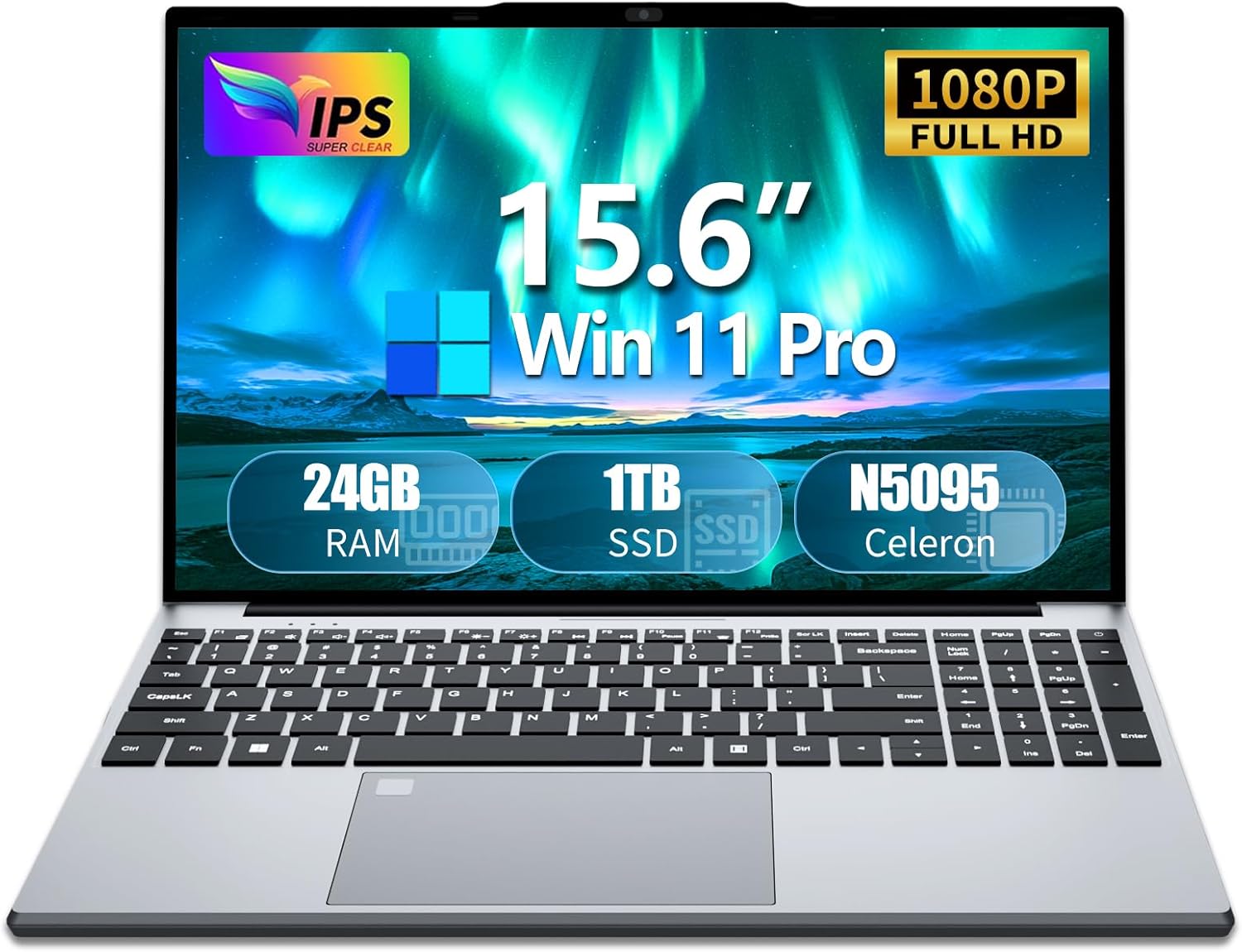لابتوب ألعاب شاشة 15.6 بوصة، معالج N5095، ذاكر 24GB 1TB SSD، شاشة FHD 1920×1080، خاصية فتح ببصمة الإصبع، لوحة مفاتيح بإضاءة خلفية، مدخل HDMl صغير، كمبيوتر عمل إصدار 2025 من افينكا