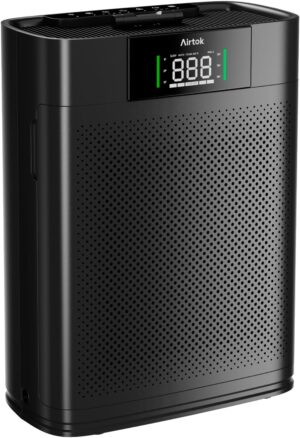 منقي هواء للمنزل والغرف الكبيرة حتى 121 متر مربع مع مراقب جودة الهواء، وضع النوم هيبا، وإطلاق عطر، منقي هواء للحيوانات الأليفة لغرفة النوم، منظف هواء مع تنقية 2X ومخرج هواء 360 درجة من اير توك AP2301