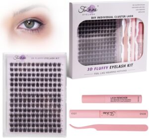 فينشاين رموش عنقودية فردية بجذع عريض على شكل حرف C/D بطول 9-15 ملم، وصلات رموش صناعية فردية ناعمة للاستخدام الشخصي في المنزل (144 قطعة مختلطة 9-15 ملم، مجموعة وصلات الرموش)