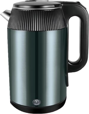 غلاية كهربائية 2.5 لتر 1800 واط | طبقة مزدوجة | قاعدة دوارة 360 درجة | ايقاف تلقائي | اسود | ضمان لمدة عامين | اسود/اخضر داكن