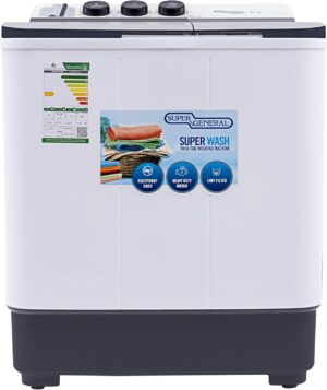 سوبر جينيرال غسالة نصف اوتوماتيكية مع فلتر وبر بوزن 6 كجم رقم الموديل KSGW65 ضمان لمدة عامين تحميل علوي ابيض