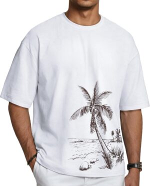 تيشرتات كبيرة الحجم للرجال برقبة دائرية ضيقة جرافيك بأكمام قصيرة وقصة فضفاضة من روزميا