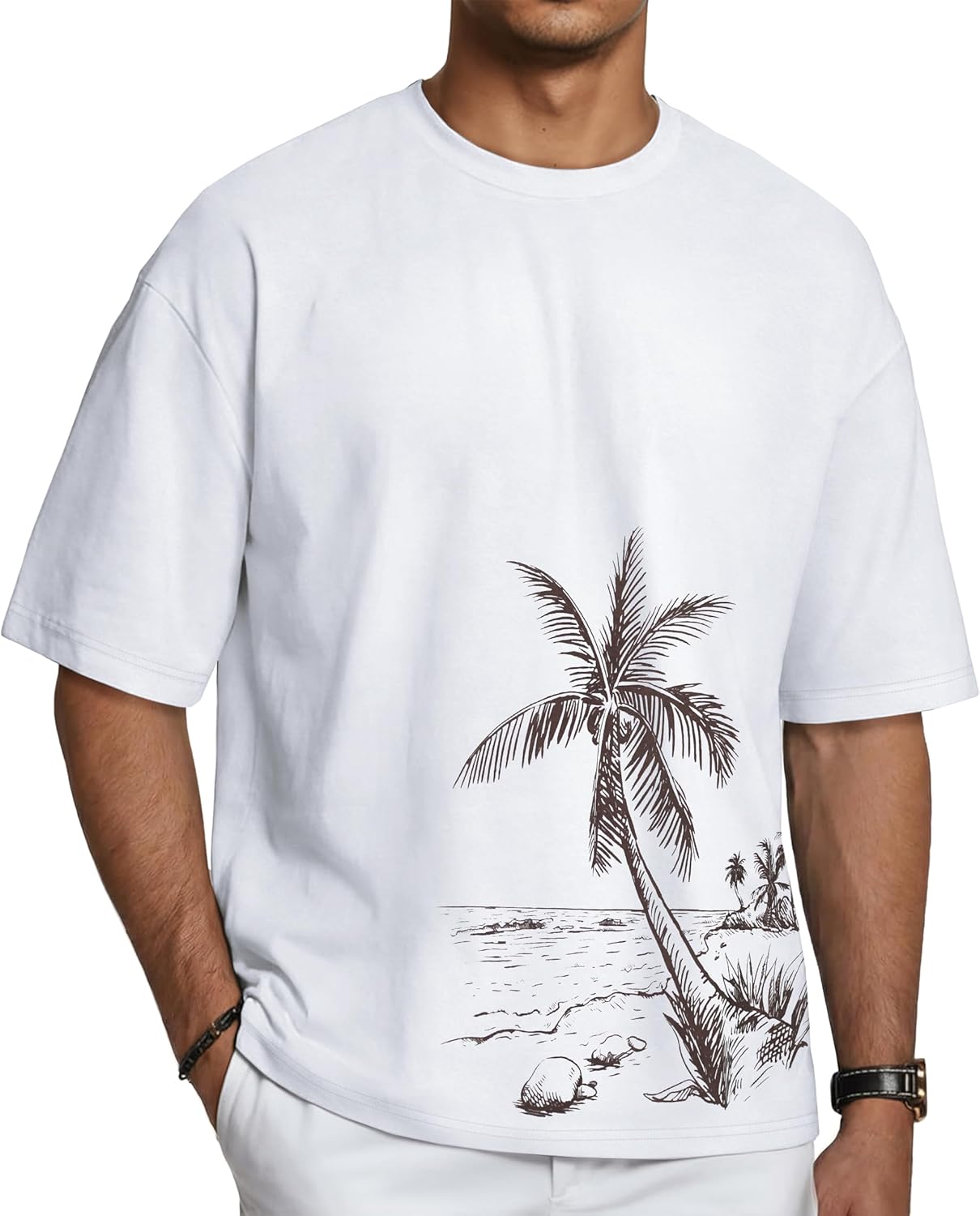 تيشرتات كبيرة الحجم للرجال برقبة دائرية ضيقة جرافيك بأكمام قصيرة وقصة فضفاضة من روزميا