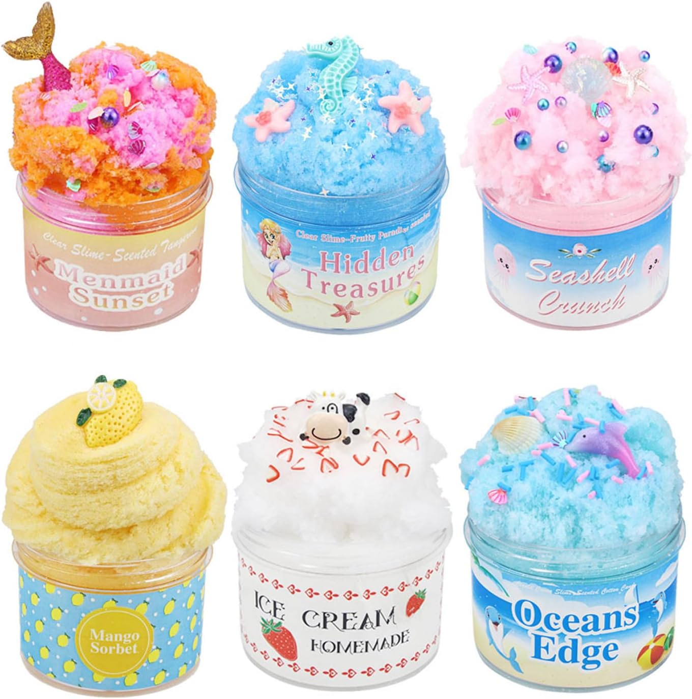 مجموعة سلايم كلاود، سلايم منفوش يشبه السحابة، لعبة حفلات بطابع كرتوني المحيط، لعبة ملونة لتخفيف التوتر، مناسبة للأولاد والبنات من بيونتي (6 قطع) (كلاود سمايل)