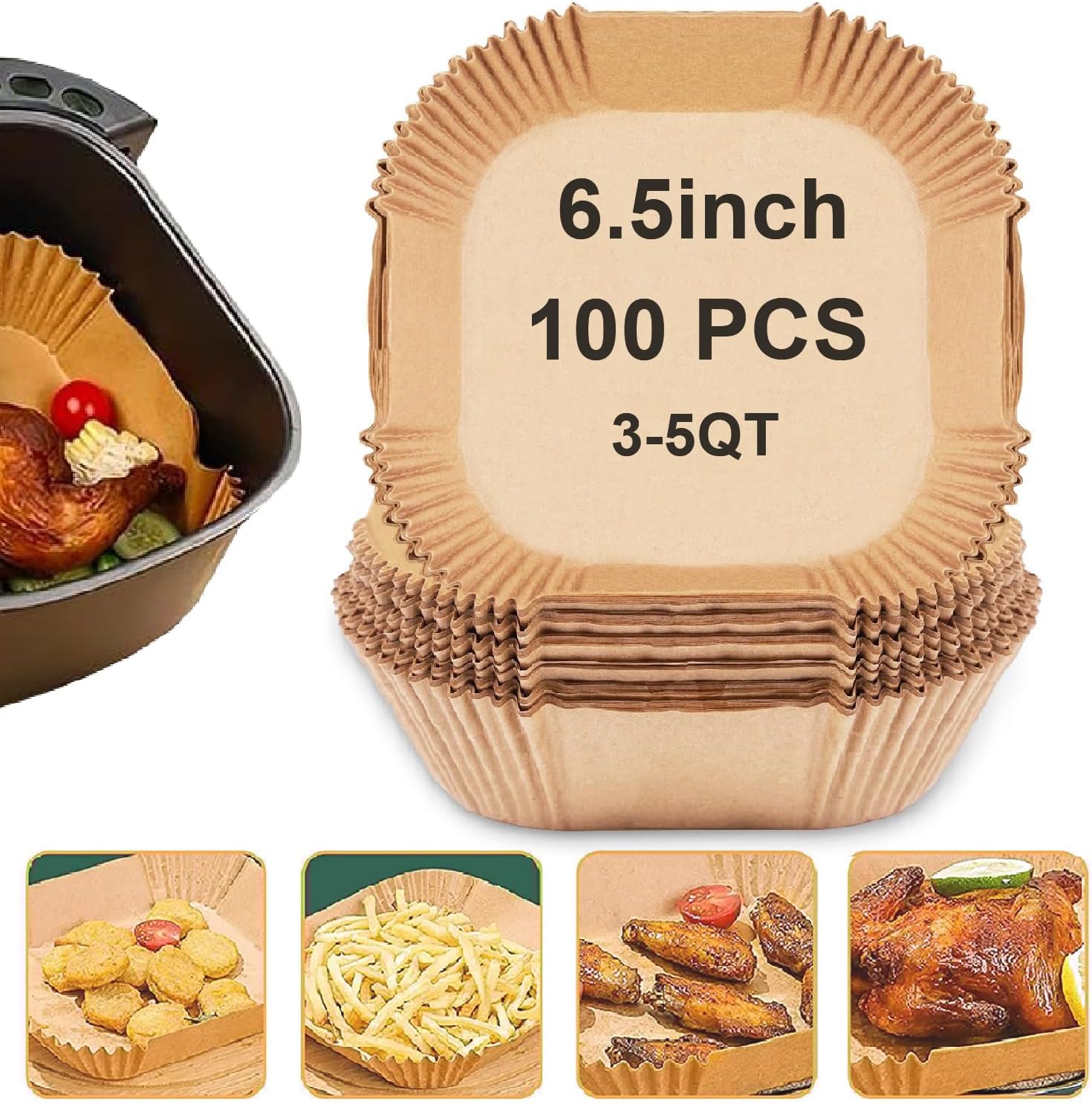 قواعد مقلاة هوائية للاستعمال مرة واحدة غير لاصقة ومقاومة للزيت ومقاومة للماء وآمنة غذائيًا من توجو، مقاس 17 سم، 100 قطعة