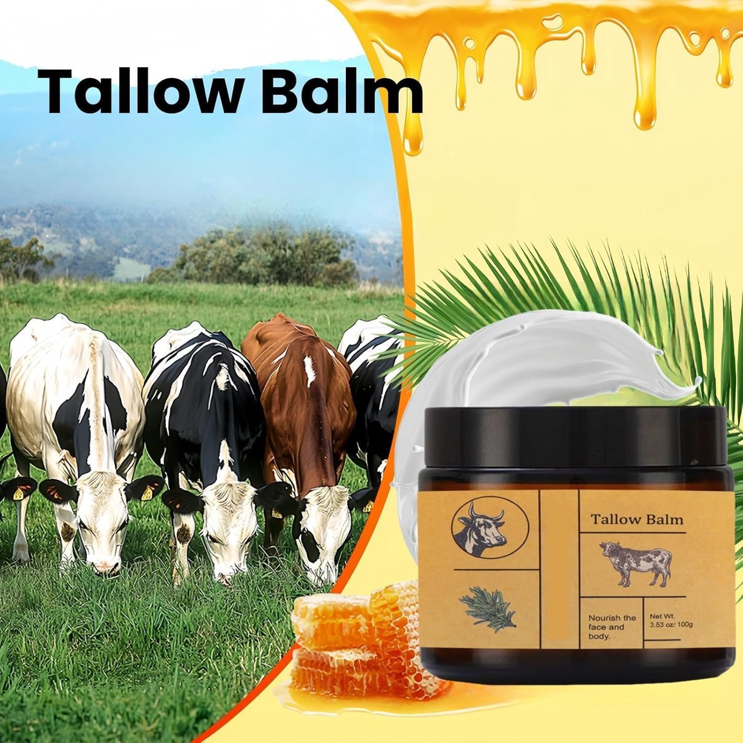 بلسم شحم اللحم البقري للبشرة، مرطب شحم البقر للوجه، كريم بلمسة نهائية تغذى على العشب، للعناية بالبشرة، مرطب للوجه والجسم، كريم مرطب 100 غرام 16 71R1wYBQoXL. AC SL1500