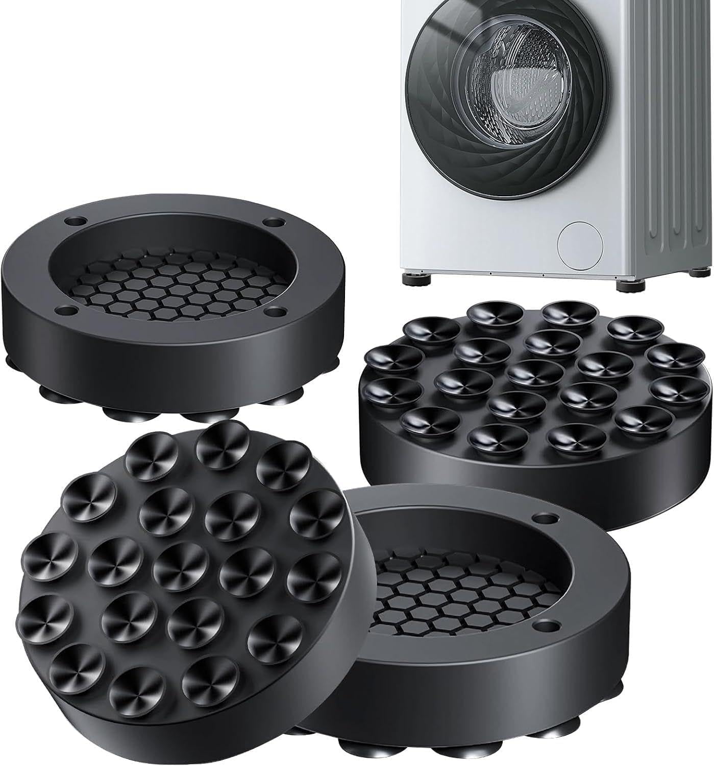 4 قطع من وسادات مضادة للاهتزاز للغسالة، اقدام مطاطية غير قابلة للانزلاق مع اكواب شفط، حصيرة ماصة للصدمات شديدة التحمل للغسالة والمجفف، تقليل الضوضاء ومثبت مضاد للمشي